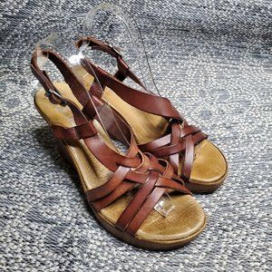Porronet Women's 40 US 9 Brown Leather Wedge Sandals Ankle Strap Sandals